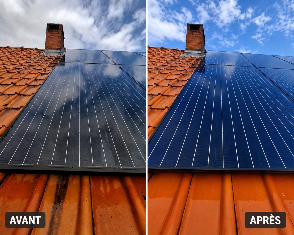 Panneaux solaires à Celles — Celles — Avant / après — nettoyage en profondeur